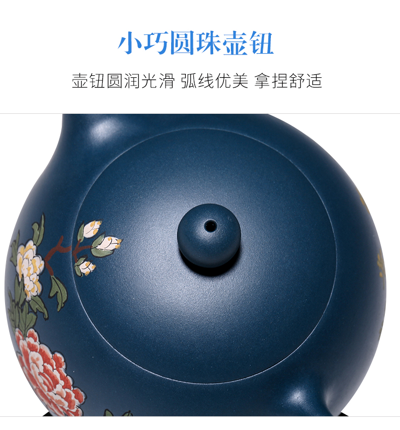 純手工紫砂壺，小巧琺瑯印花紫砂壺